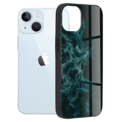 iPhone 13 Θήκη Με Πλαίσιο Σιλικόνης Και Όψη Γυαλιού Glass Protective Case Blue Nebula