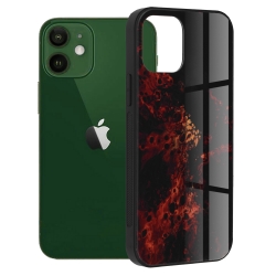 iPhone 13 Θήκη Με Πλαίσιο Σιλικόνης Και Όψη Γυαλιού Glass Protective Case Red Nebula