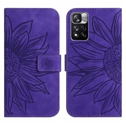 Xiaomi Poco M4 Pro 5G Θήκη Βιβλίο Σκούρο Μωβ Skin Feel Sun Flower Pattern Flip Phone Case with Lanyard Dark Purple