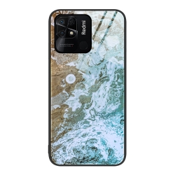 Xiaomi Redmi 10C Θήκη Παραλία Με Πλαίσιο Σιλικόνης Και Όψη Γυαλιού Marble Pattern Glass Protective Phone Case Beach