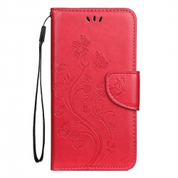 iPhone 11 Θήκη Βιβλίο Κόκκινο Πεταλούδες Butterfly Flower Pattern Horizontal Flip Case Red
