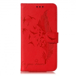 iPhone 11 Θήκη Βιβλίο Κόκκινο Feather Pattern Litchi Texture Horizontal Flip Case Red