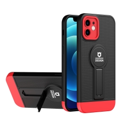 iPhone 11 Θήκη Μαύρη - Κόκκινη Πράσινη Small Tail Holder TPU+PC Phone Case Black+Red