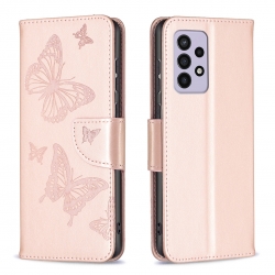 Samsung Galaxy A33 5G Θήκη Βιβλίο Ροζ - Χρυσό Two Butterflies Embossing Phone Case Rose - Gold