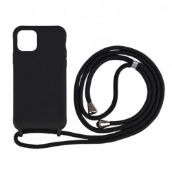 iPhone 11 Θήκη με Λουράκι Μαύρη Soft Touch Cover Case With Neck Strap Black