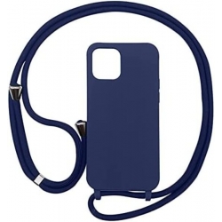 iPhone 14 Plus Θήκη με Λουράκι Μπλε Soft Touch Cover Case With Neck Strap Navy