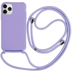 iPhone 13 Pro Θήκη με Λουράκι Μωβ Soft Touch Cover Case With Neck Strap Purple