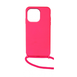iPhone 14 Pro Max Θήκη με Λουράκι Φούξια Soft Touch Cover Case With Neck Strap Fuchsia