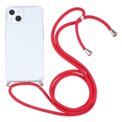 iPhone 13 Θήκη με Λουράκι Four-corner Shockproof Transparent TPU Protective Case with Lanyard Red