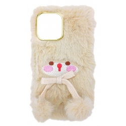 iPhone 11 Θήκη Σιλικόνης Μπεζ Αρκουδάκι 3D Cute Fluffy Animals Soft Cover Case