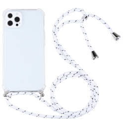 iPhone 13 Pro Max Θήκη με Λουράκι Four-corner Shockproof Transparent TPU Protective Case with Lanyard White - Thin Black