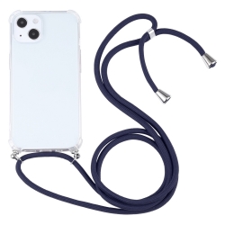 iPhone 13 Θήκη με Λουράκι Four-corner Shockproof Transparent TPU Protective Case with Lanyard Dark Blue