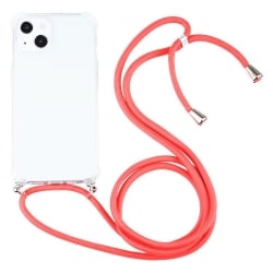 iPhone 13 Θήκη με Λουράκι Four-corner Shockproof Transparent TPU Protective Case with Lanyard Coral - Pink
