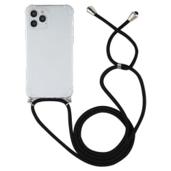 iPhone 12 / 12 Pro Θήκη με Λουράκι Four-corner Shockproof Transparent TPU Protective Case with Lanyard Black