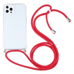 iPhone 12 / 12 Pro Θήκη με Λουράκι Four-corner Shockproof Transparent TPU Protective Case with Lanyard Red