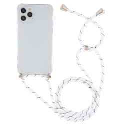 iPhone 12 / 12 Pro Θήκη με Λουράκι Four-corner Shockproof Transparent TPU Protective Case with Lanyard White - Black