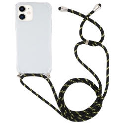 iPhone 11 Θήκη με Λουράκι Four-corner Shockproof Transparent TPU Protective Case with Lanyard Black - Gold